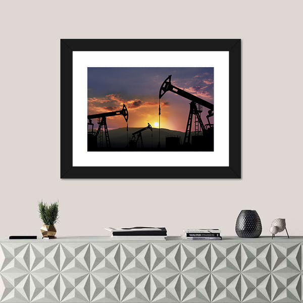 Oil Pumpjacks at Sunset Canvas Wall Art