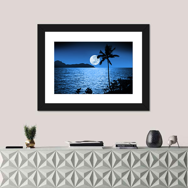 Full Moon Over Ocean Canvas Wall Art
