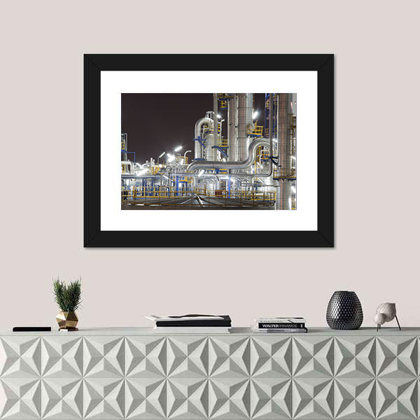 Chemical Industrial Plant at Night Canvas Wall Art