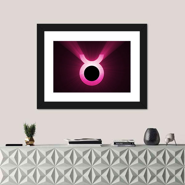 Glowing Pink Taurus Zodiac Symbol Canvas Wall Art