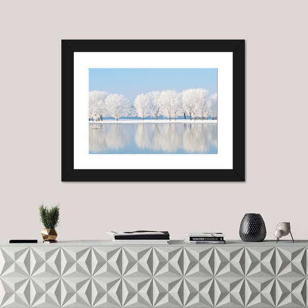 Winter Landscape Reflection In Lake Canvas Wall Art