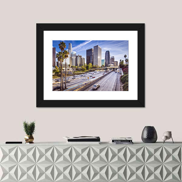 Downtown Los Angeles Highway and Skyline Canvas Wall Art