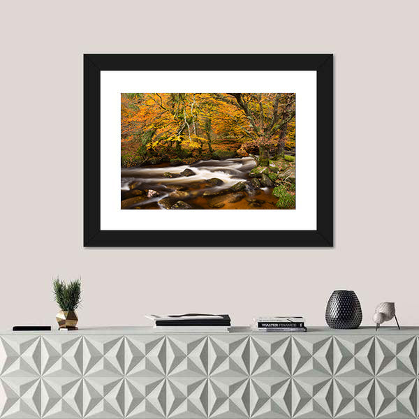 Autumn River in Dartmoor, Devon Canvas Wall Art