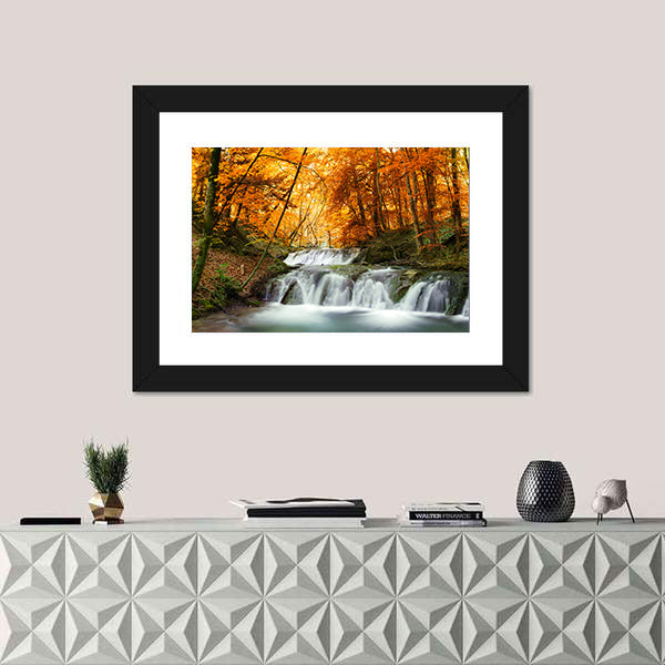 Waterfall In Autumn Forest Thailand Canvas Wall Art