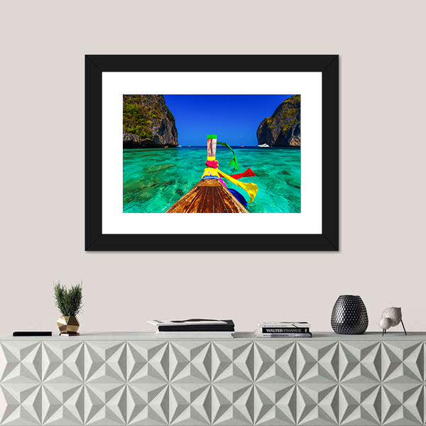Traditional Longtail Boat In Maya Bay Canvas Wall Art