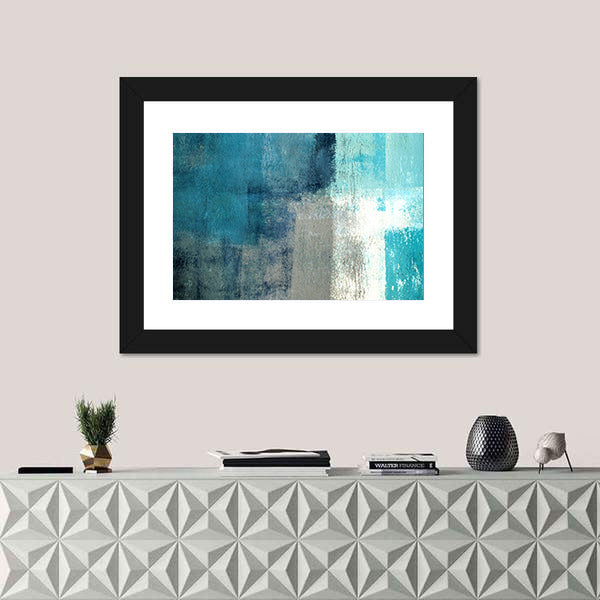 Layered Turquoise Abstract Rectangles Canvas Wall Art