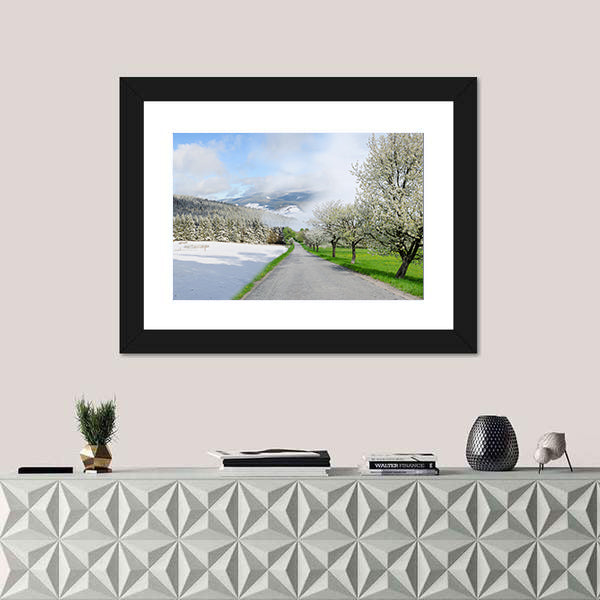 Road Between Winter and Spring Canvas Wall Art