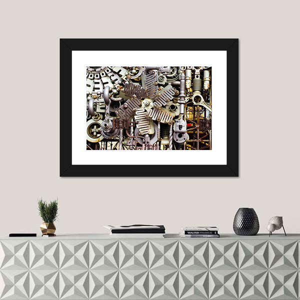 Assembled Metal Machine Parts Canvas Wall Art