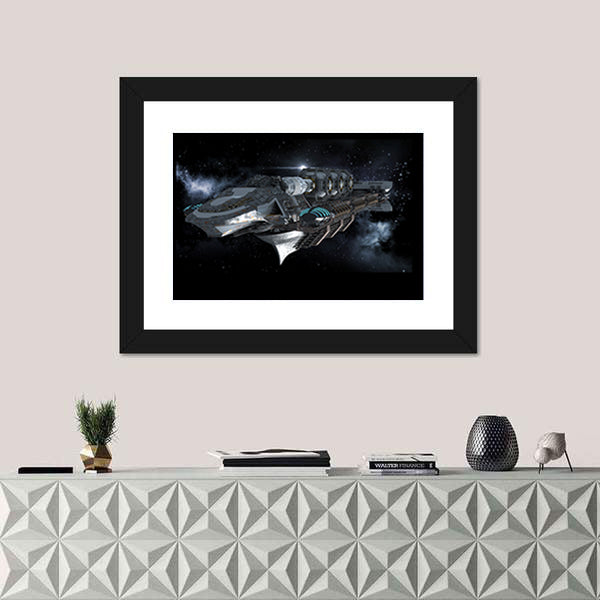Alien Battleship in Deep Space Canvas Wall Art