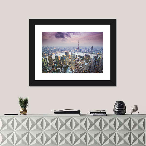 Pudong Financial District In Shanghai Canvas Wall Art