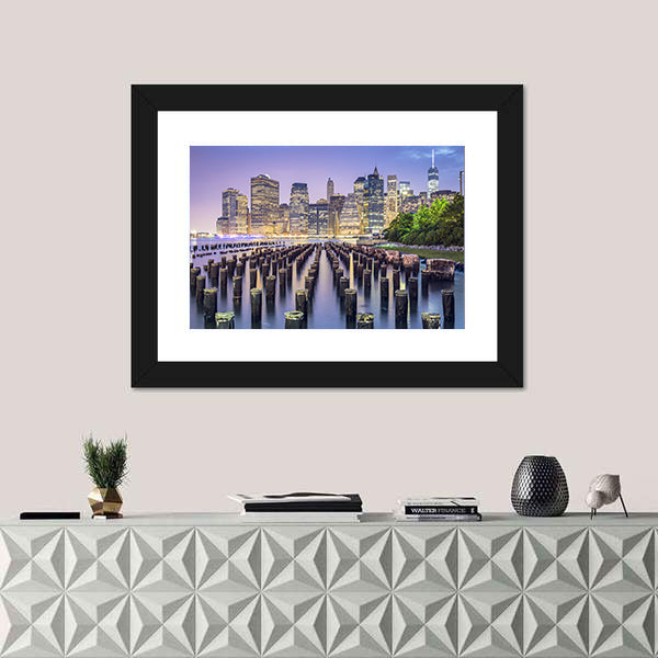 New York City Skyline At Night Canvas Wall Art
