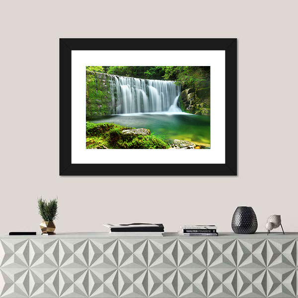 Emerald Lake Forest Waterfall Canvas Wall Art