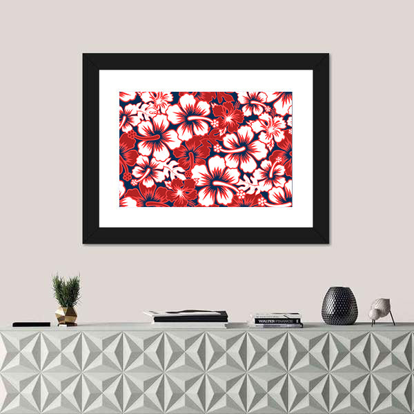 Surf Floral Hibiscus Seamless Pattern Canvas Wall Art