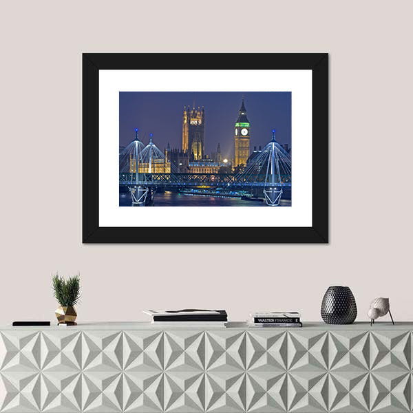 London Landmark Big Ben At Night Canvas Wall Art