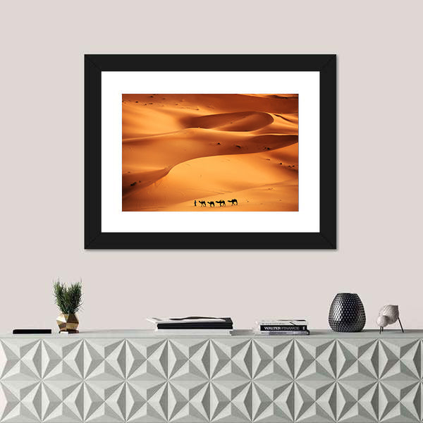 Camel Caravan Across Sahara Sand Dunes Canvas Wall Art