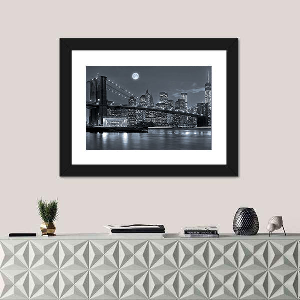 Brooklyn Bridge and Lower Manhattan by Moonlight Canvas Wall Art
