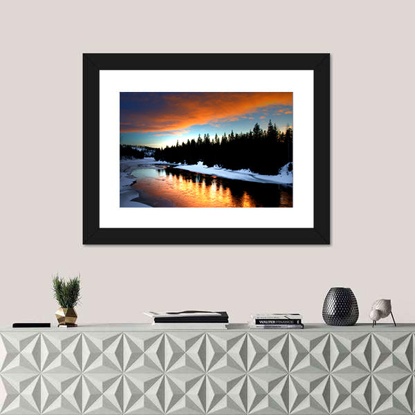 Winter River From Lapland Canvas Wall Art