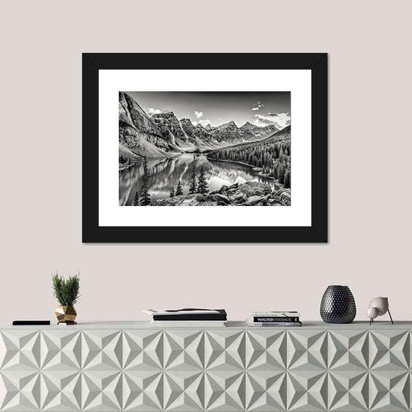 Glacial Mountain Lake with Pine Reflections Canvas Wall Art