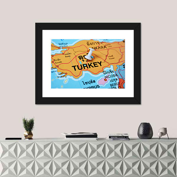 Turkey Map With Push Pin Canvas Wall Art