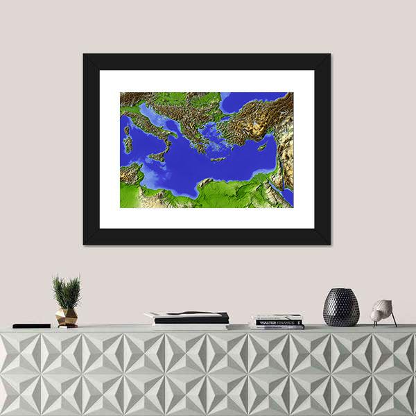 Shaded Relief Map of the Mediterranean Canvas Wall Art
