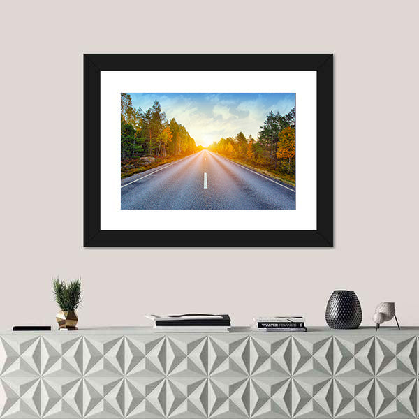 Scenic Road In Sweden Canvas Wall Art