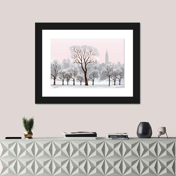 Snow Alley with Empire State Silhouette Canvas Wall Art