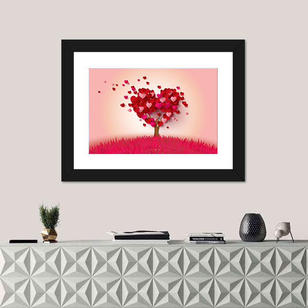Love Tree With Heart Leaves Canvas Wall Art