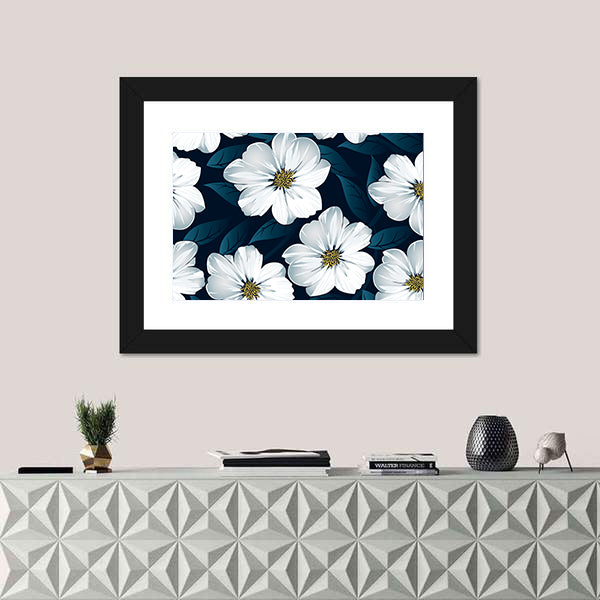 White Floral Seamless Pattern Canvas Wall Art