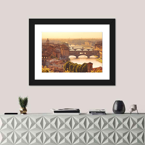 View To Bridge Ponte Vecchio In Florence Italy Canvas Wall Art