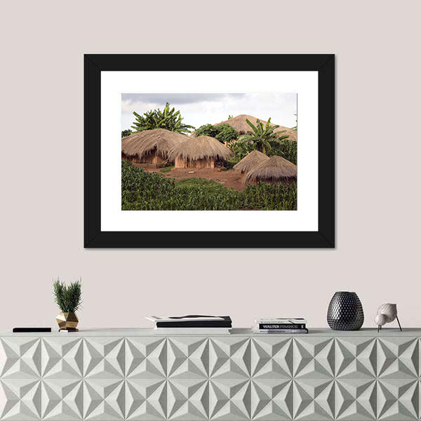 Thatched Huts In Small Village In Rural Malawi Africa Canvas Wall Art