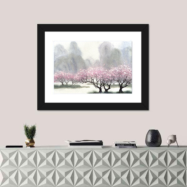 Misty Spring Cherry Blossom Orchard Canvas Wall Art