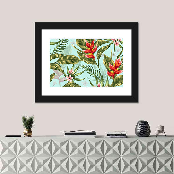 Tropical Heliconia and Plumeria Pattern Canvas Wall Art
