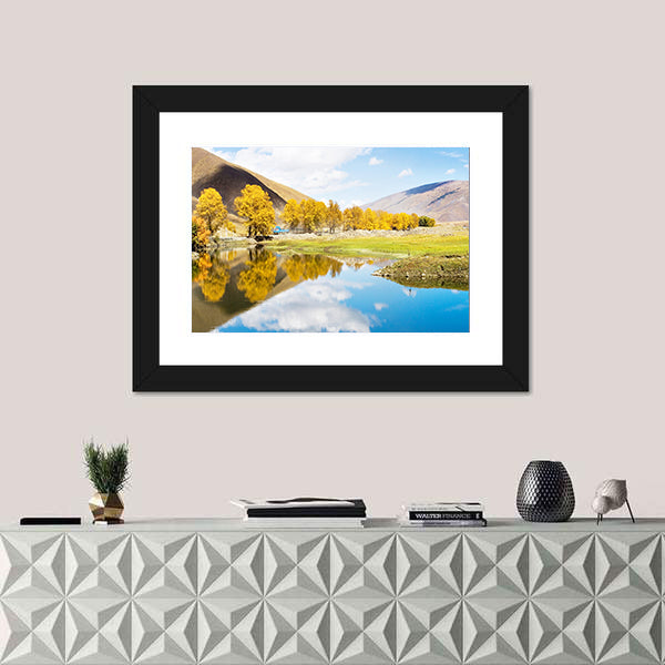 Autumn Mountain Lake with Golden Trees Canvas Wall Art