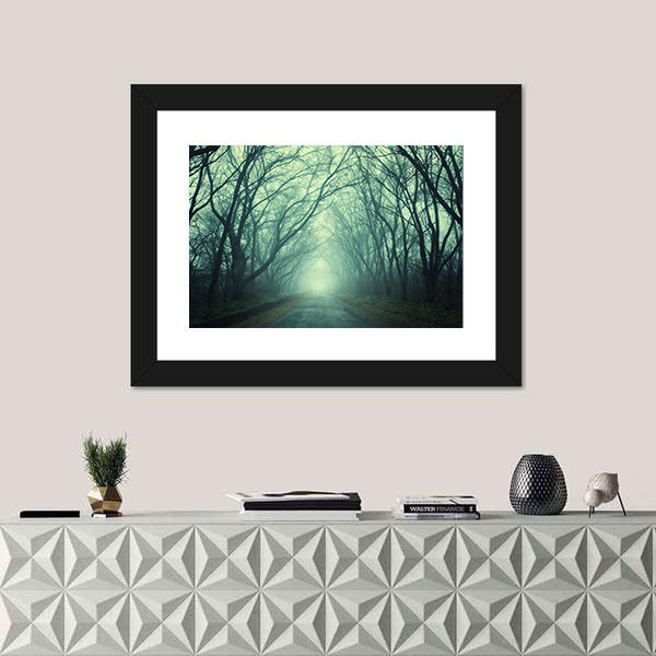 Mysterious Path In Dark Autumn Forest Canvas Wall Art