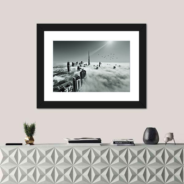 Dubai Downtown In Dense Fog Canvas Wall Art