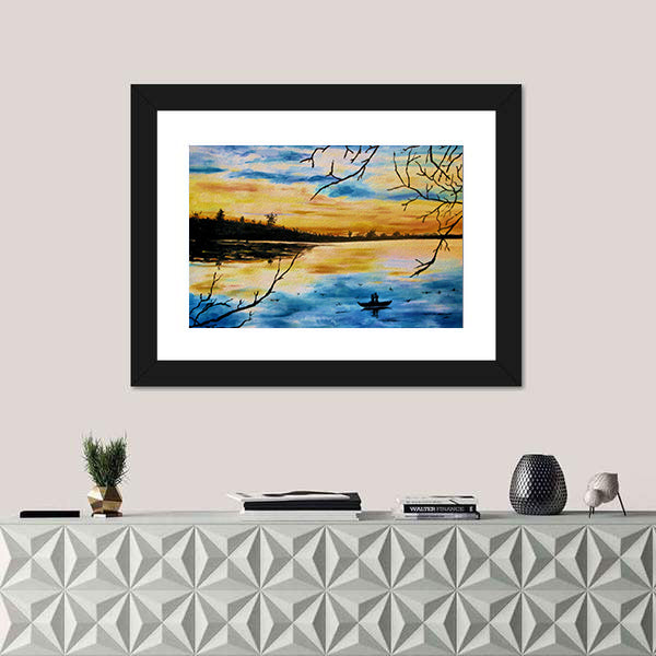 Lovers Ride A Boat On Lake Canvas Wall Art