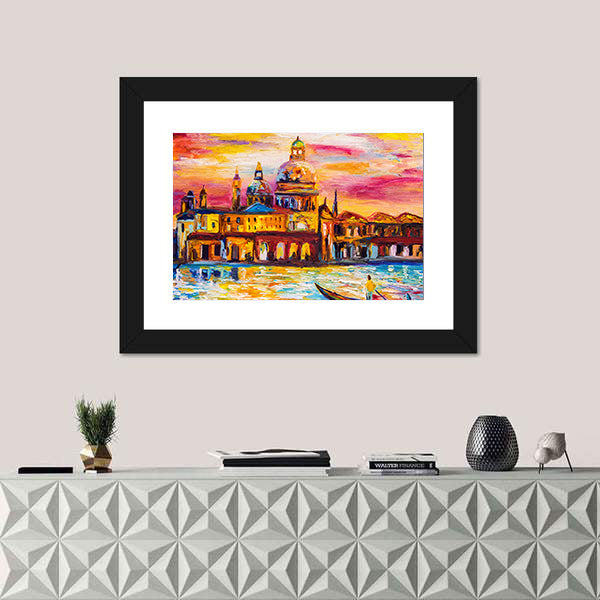 Venice Sunset Gondola Impression Canvas Wall Art