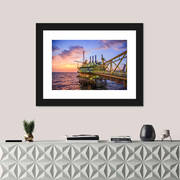 Offshore Oil Rig at Sunset Canvas Wall Art