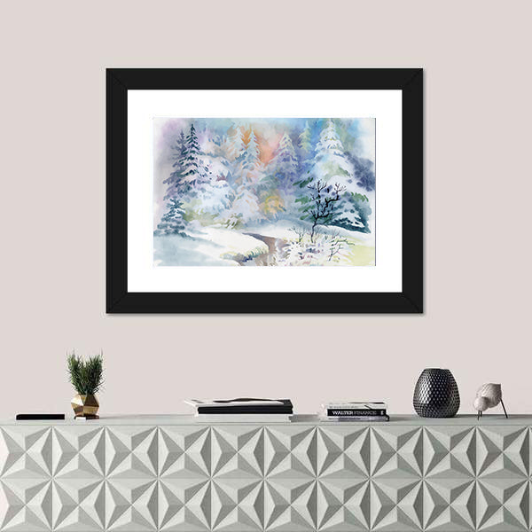 Watercolor Winter Landscape Canvas Wall Art