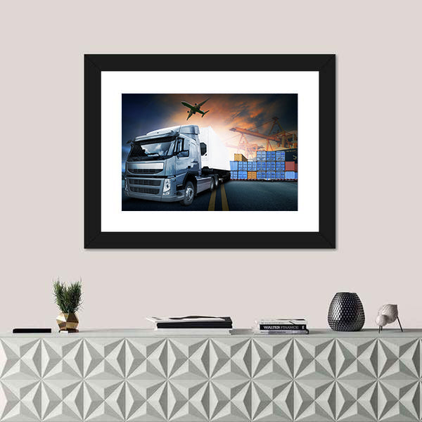 Industrial Shipping Hub at Dusk Canvas Wall Art