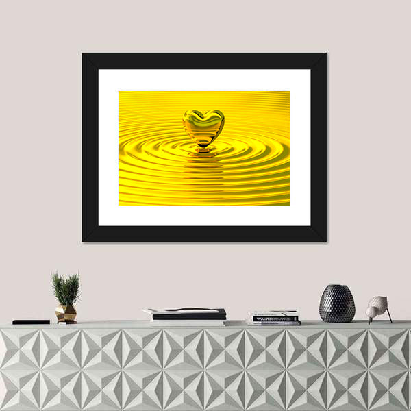 Golden Heart Over Liquid Ripples Canvas Wall Art