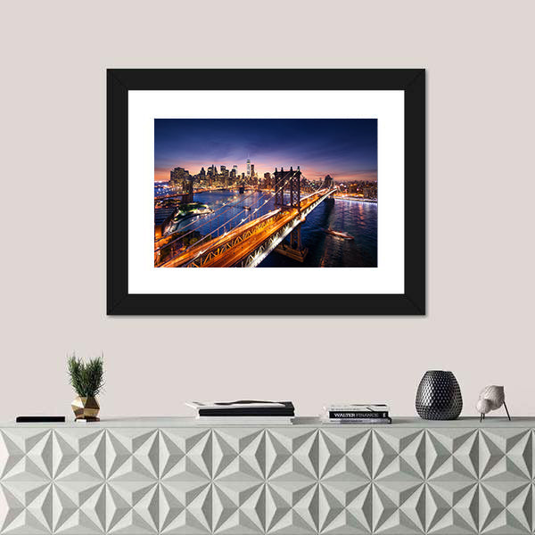 Dusk Over Manhattan Bridge Canvas Wall Art