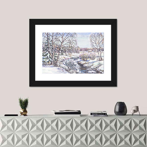 Russian Winter Village Canvas Wall Art