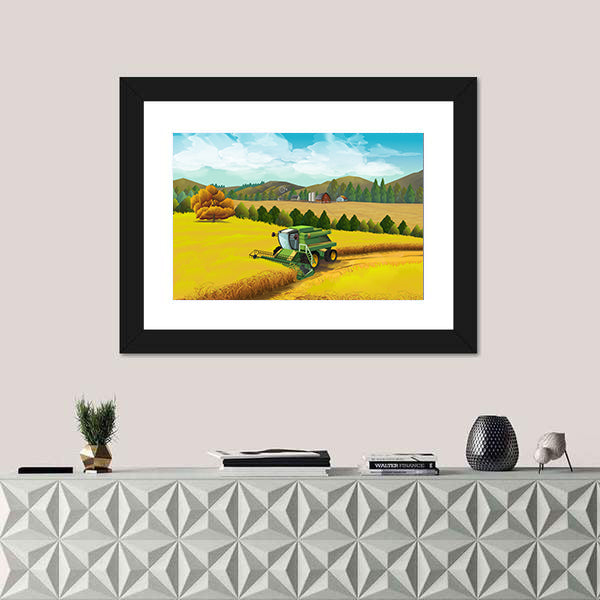Combine Harvester in Golden Wheat Canvas Wall Art