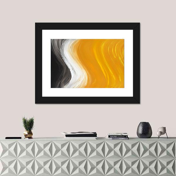 Oil Painted Curves in Black, White and Yellow Canvas Wall Art