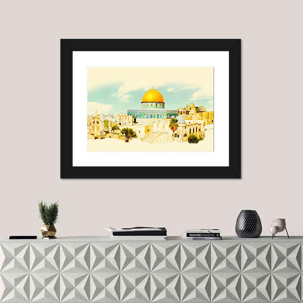 Jerusalem Old City Watercolor Illustration Canvas Wall Art