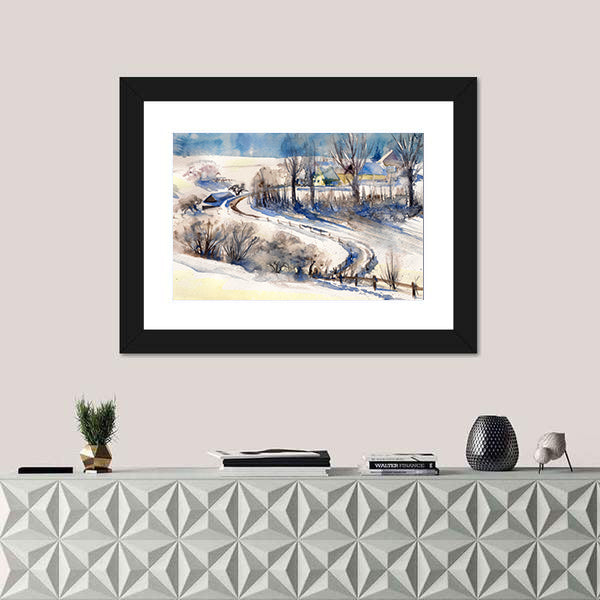 Road To Winter Village Canvas Wall Art
