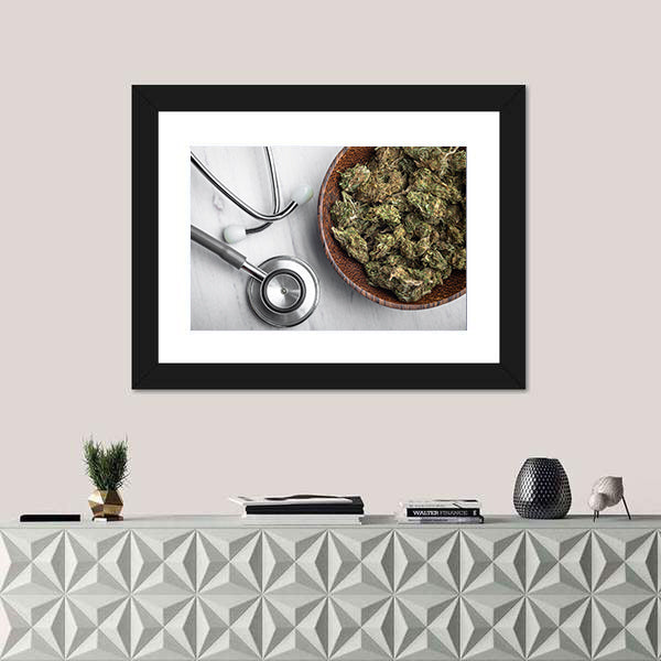 Medical Marijuana Buds with Stethoscope Canvas Wall Art
