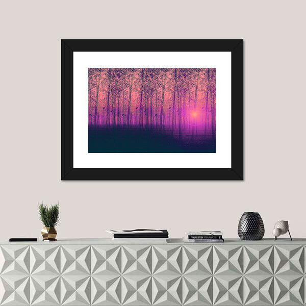 Foggy Poplar Trees Canvas Wall Art