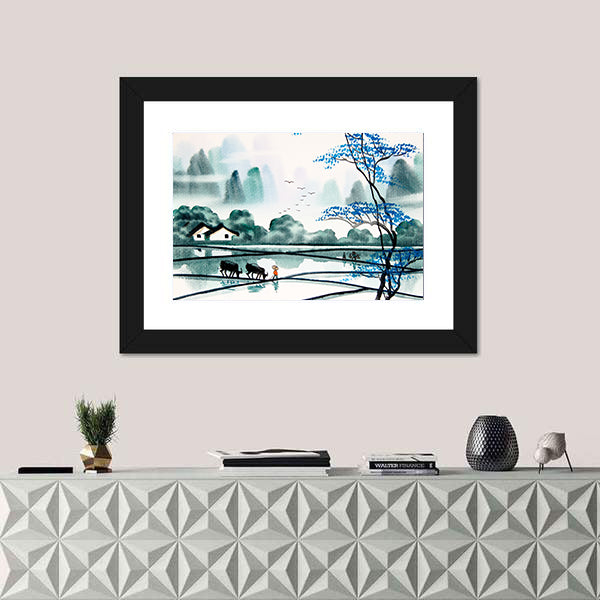 Misty Chinese Watercolor Landscape Canvas Wall Art